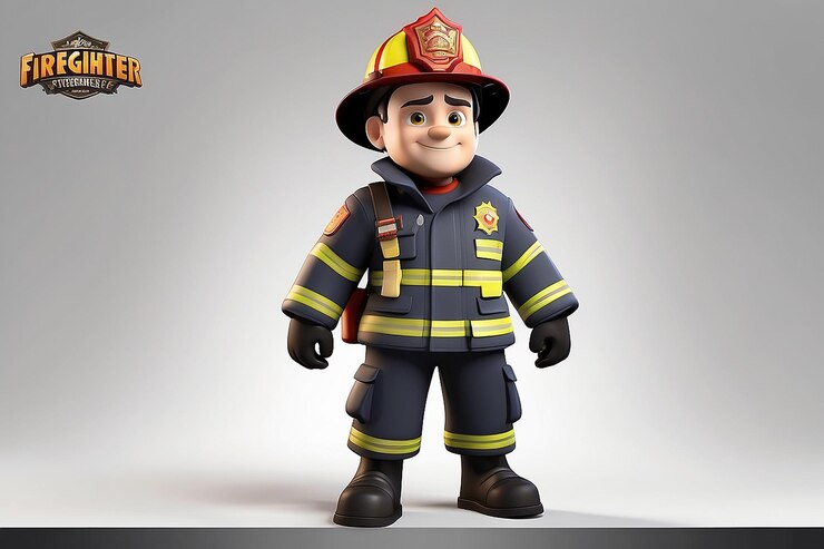 Foto el intrépido bombero es un personaje de dibujos animados en 3d.