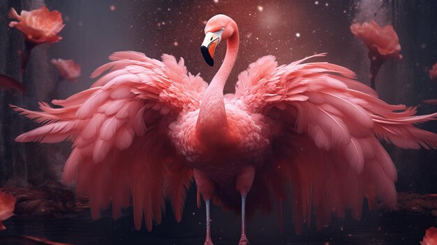 Un intrépido flamenco con alas de hada generado por IA