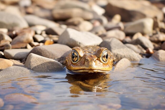 El intrigante Bullhead mirando desde detrás de las rocas del río