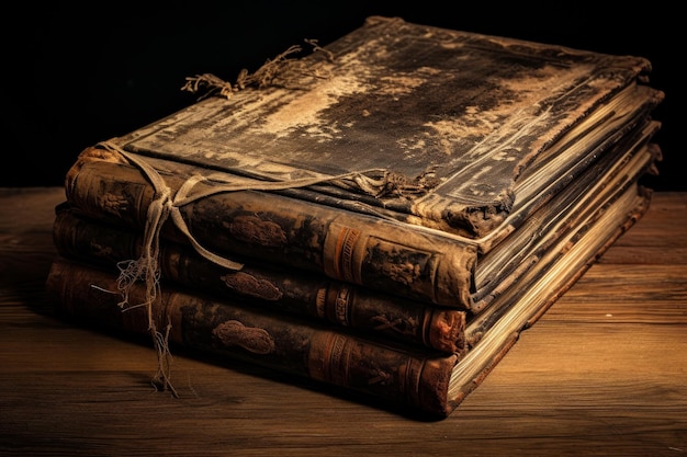 Intrigante libro antiguo en mesa de madera Generar Ai
