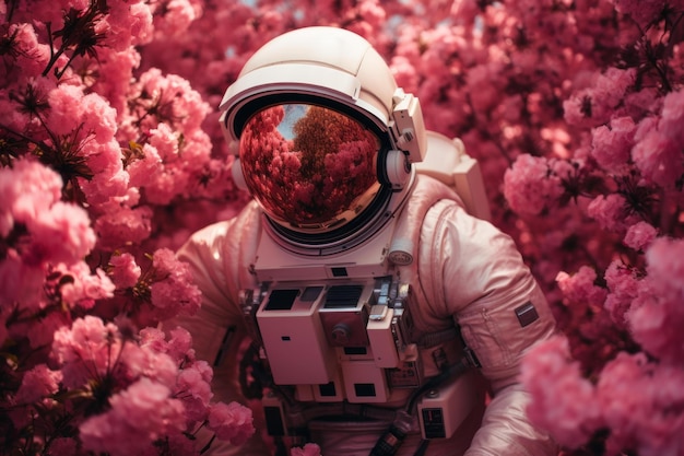 Las intrigantes flores rosas del astronauta Generate Ai