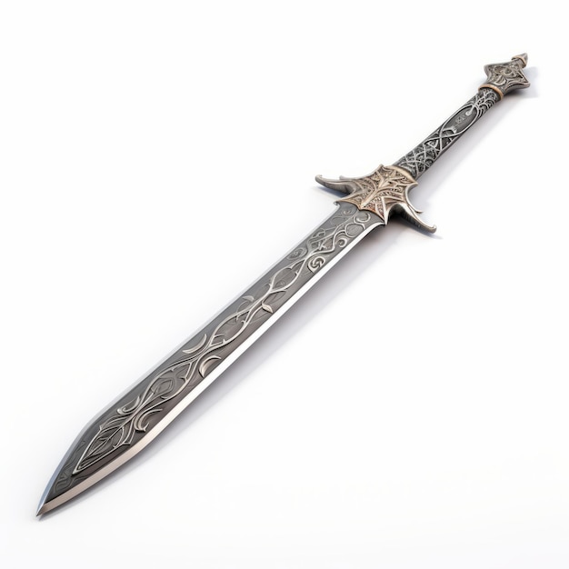 Intrincada espada de clavos en 3D con fondo blanco