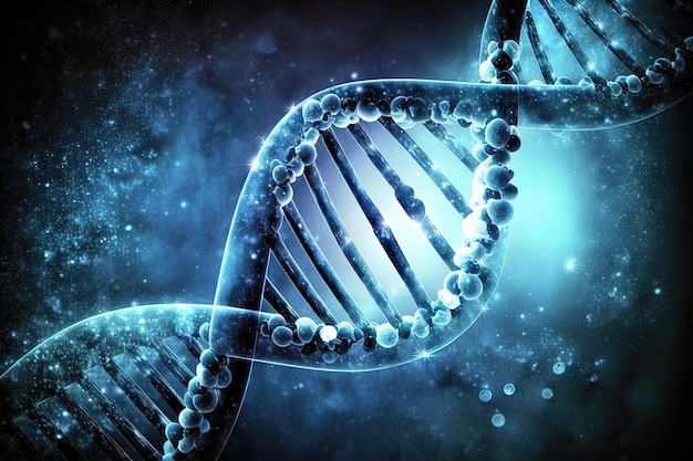 Una intrincada estructura de doble hélice de ADN con sus giros y vueltas representados en detalle Generado con IA