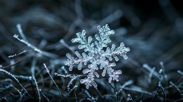 La intrincada estructura única del copo de nieve es un testamento de la naturaleza, la precisión en cada detalle.