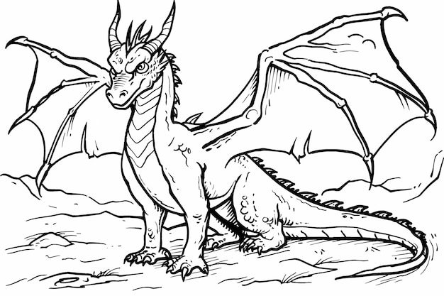 Intrincada página de libro de colorear para adultos con temas de dragones con patrones detallados