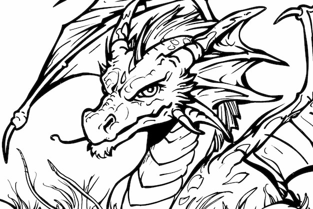 Intrincada página de libro de colorear para adultos con temas de dragones con patrones detallados