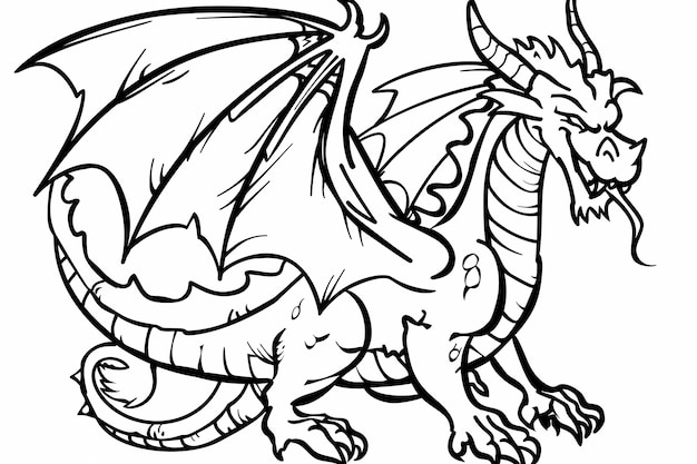 Intrincada página de libro de colorear para adultos con temas de dragones con patrones detallados