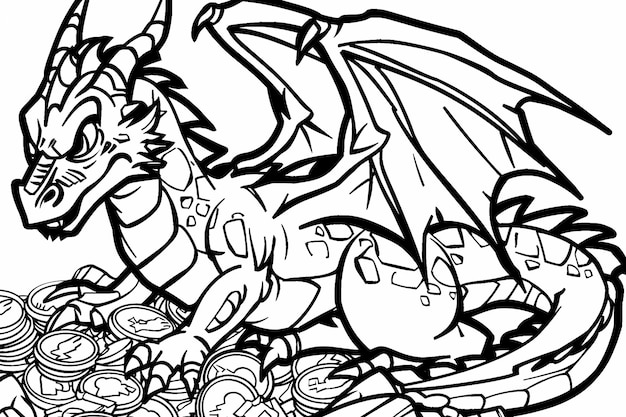 Intrincada página de libro de colorear para adultos con temas de dragones con patrones detallados