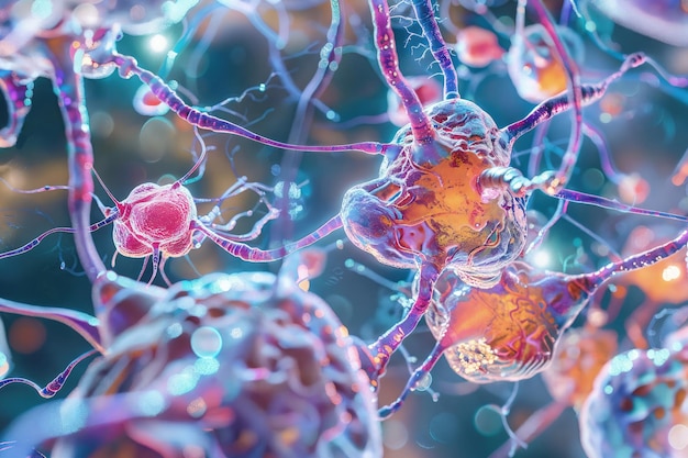 La intrincada red neuronal que muestra las sinapsis y los neurotransmisores en el cerebro humano