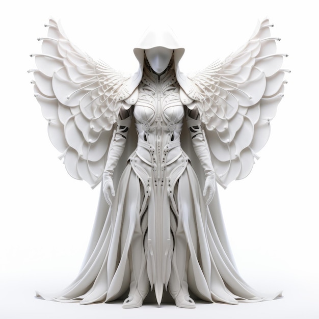 Intrincadas alas de ángel blancas con trazo de Vray y estilo de impresión Lith