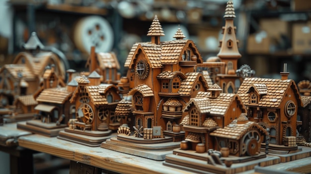 Las intrincadas casas en miniatura de madera muestran la habilidad del artesano