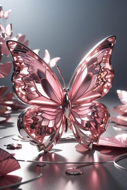 Intrincadas mariposas de oro rosa en 3D con colores de ensueño, diseño de ilustraciones creativas