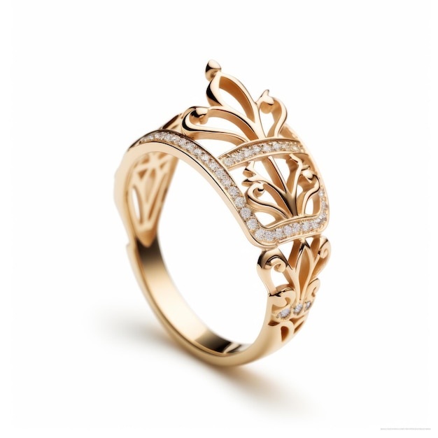 Intrincado anillo de diamante de oro con diseño de rosa inspirado en Valentin Rekunenko