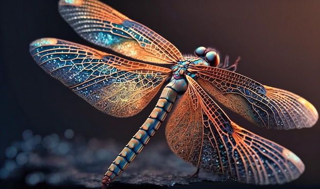 El intrincado diseño de las alas de una libélula mientras se cierne en el aire