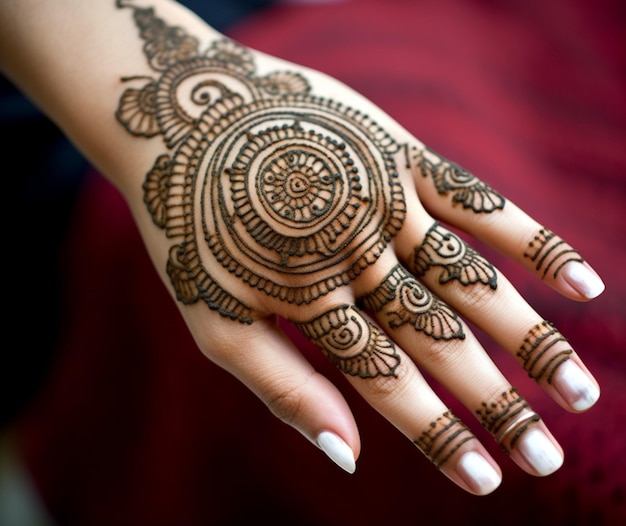 Un intrincado diseño de mehndi en la mano de una mujer