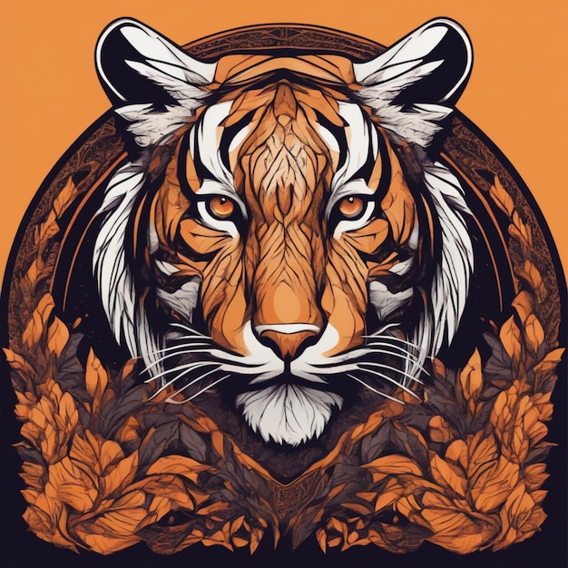 Intrincado logotipo de tigre fractal Mezcla única de arte y marca