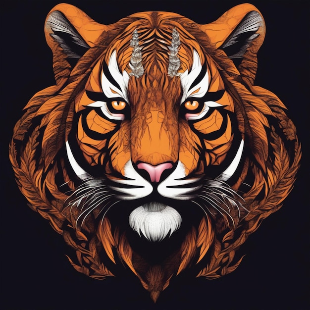 Intrincado logotipo de tigre fractal Mezcla única de arte y marca
