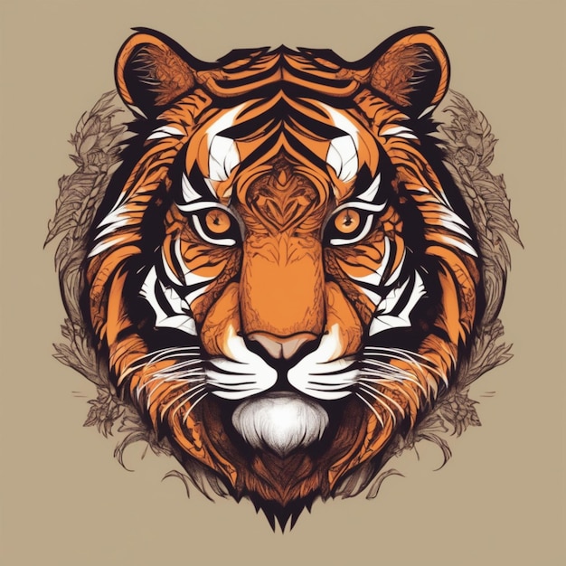 Intrincado logotipo de tigre fractal Mezcla única de arte y marca