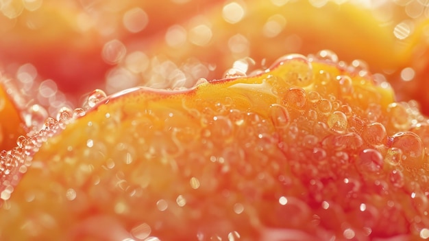 Un intrincado macro de gotas de agua en el peludo de melocotón fresco que exhibe los detalles finos de la naturaleza