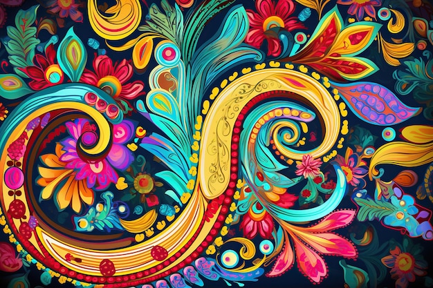 intrincado patrón de paisley con colores vibrantes y detalles elegantes Generado con IA