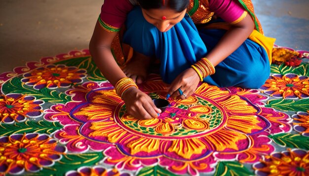 Foto los intrincados patrones y colores vibrantes de un gudi padwa rangoli