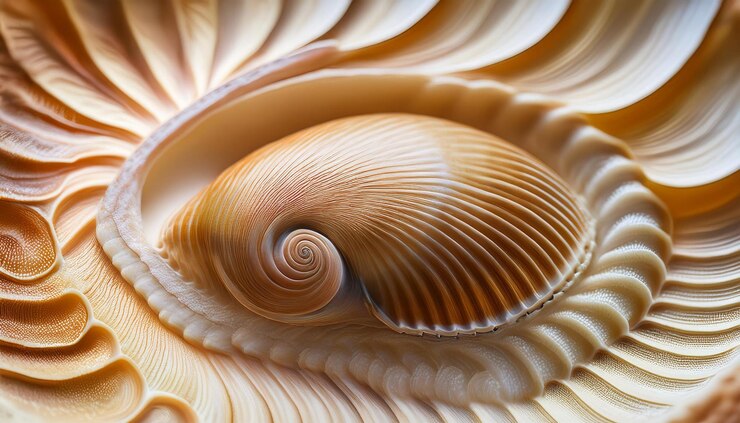Foto los intrincados patrones en una concha que encontraste en la playa generaron