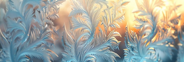 Los intrincados patrones de heladas forman un diseño abstracto etéreo en una ventana fría de invierno
