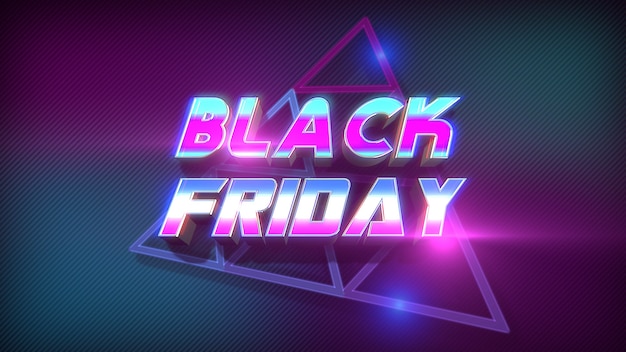 Intro-Text Black Friday und abstraktes Dreieck, Retro-Hintergrund. Eleganter und luxuriöser dynamischer Stil für Club und Unterhaltung 3D-Illustration