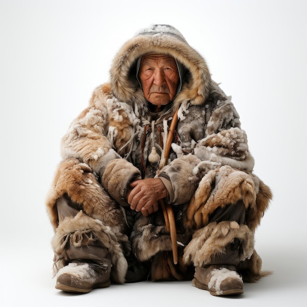 Inuit-Ältester in pelzgefütterter Kleidung