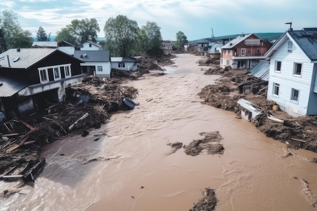 Inundação devastadora Inundação de um assentamento baixo Cataclismos
