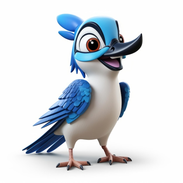 Foto inventivo pájaro de dibujos animados 3d blue jay con características faciales detalladas