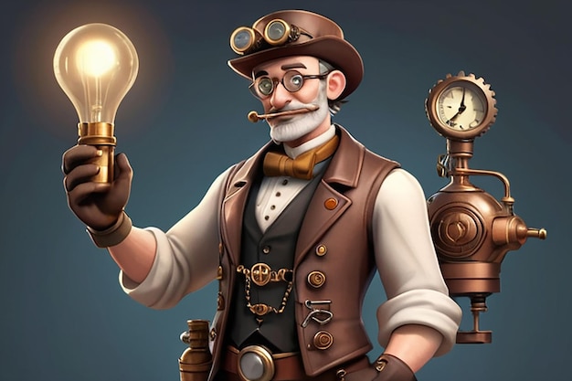 Inventor Steampunk Ilustração de personagens de desenho animado