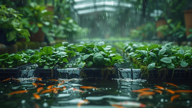 Foto invernadero acuapónico que utiliza papel tapiz de desechos de pescado