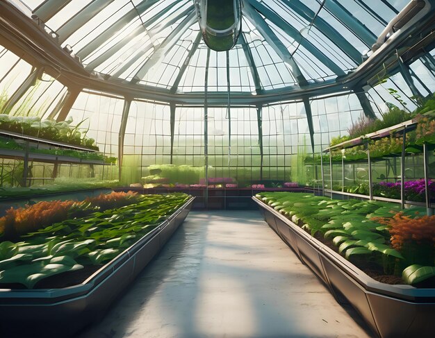 Foto un invernadero futurista con plantas genéticamente modificadas para la colonización espacial