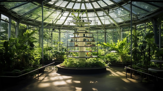 invernadero en un jardín botánico rodeado de exuberante