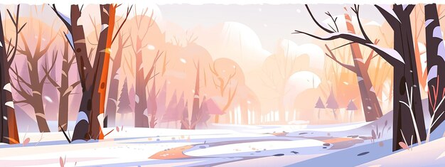 Inverno panorâmico no parque Ilustração de desenho animado