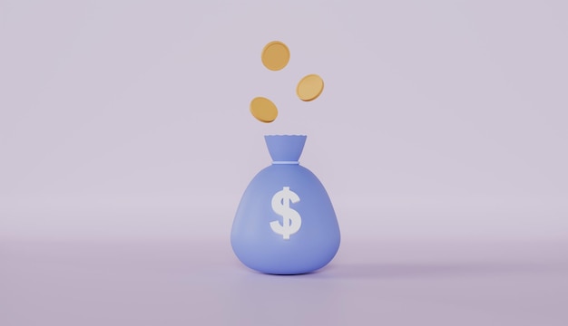 Inversión financiera o bolsa de dinero de ahorro con signo blanco de dólar y pasteles de monedas de oro concepto