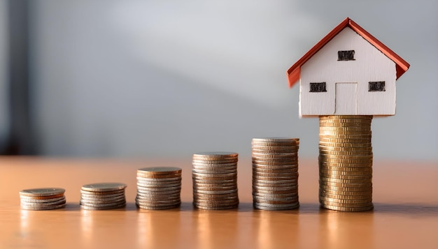 Inversión inmobiliaria y concepto de crecimiento financiero Una imagen conceptual de una casa en miniatura