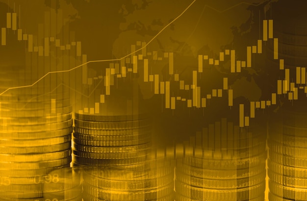 Inversión en el mercado de valores comercial financiero, gráfico de monedas y gráficos o Forex para analizar los antecedentes de datos de tendencias comerciales de finanzas de ganancias.