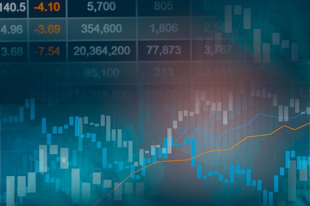 La inversión en el mercado de valores negocia moneda financiera y la bandera de Ucrania o Forex para analizar los antecedentes de datos de tendencias comerciales de finanzas de ganancias