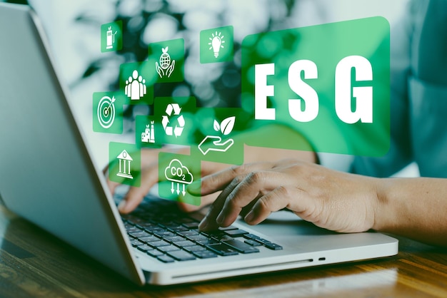 Inversión social Ideas de negocio ESG Gobernanza y medio ambiente Organización sostenible y ética Desarrollo ESG eco concepto medio ambiente social Gobernanza ética