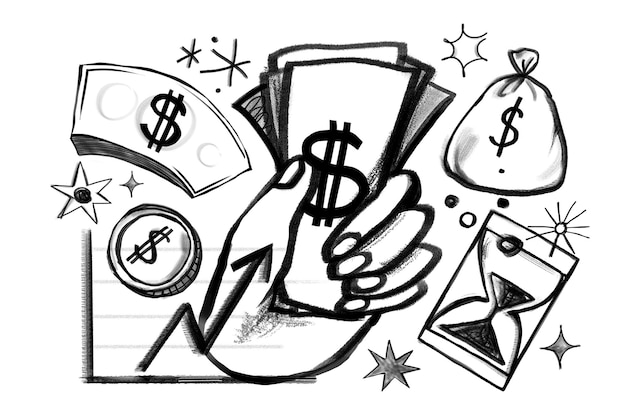 Inversores mano png sosteniendo dinero negocio inversión garabateo fondo transparente