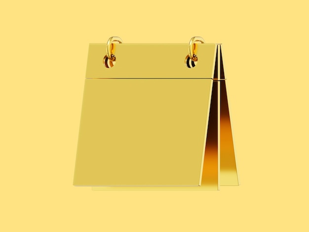 Inverta o ícone de renderização 3d de metal dourado do calendário em fundo amarelo