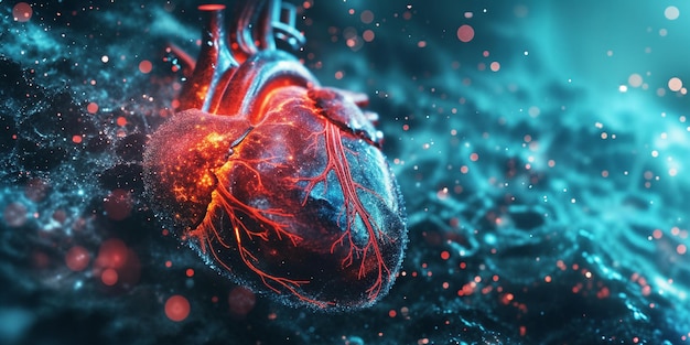 Foto investigación del corazón humano tecnología de realidad virtual aumentada en medicina e investigación científica