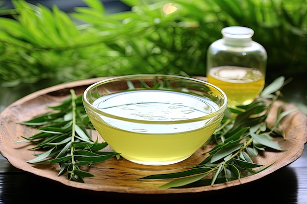 Investigación y extracción de esencia de árbol de té para el cuidado de la piel a partir de cultivos de hojas.