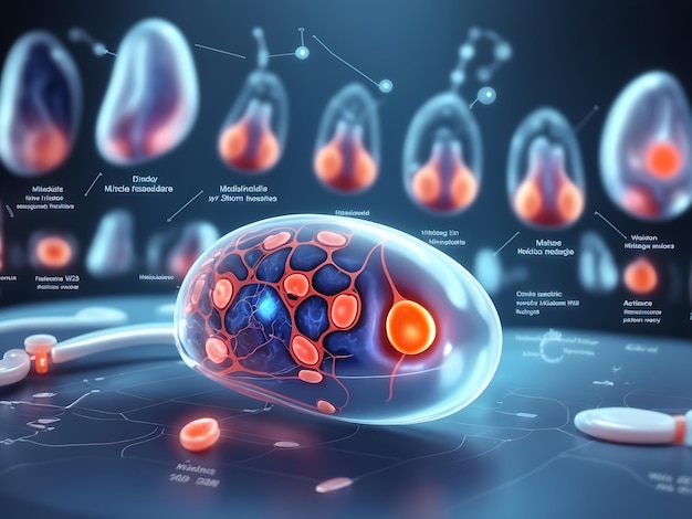 Investigación médica futurista o atención de la salud renal con diagnóstico y biometría infográfica de signos vitales.