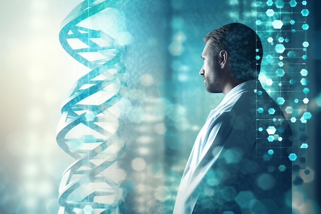 Foto investigador médico que trabaja en el tratamiento genético de un paciente que simboliza el potencial para curar enfermedades genéticas a través de la biotecnología