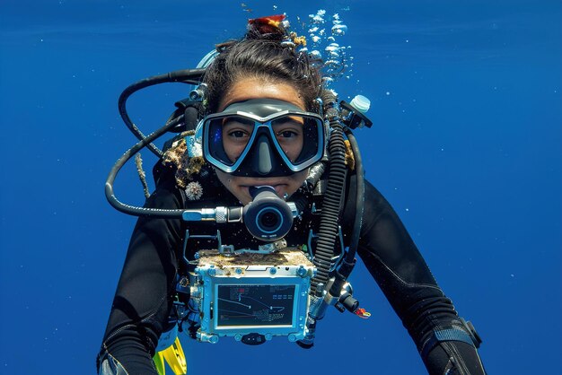 Foto investigador que despliega sensores en el océano para estudiar la vida marina y la dinámica de los ecosistemas