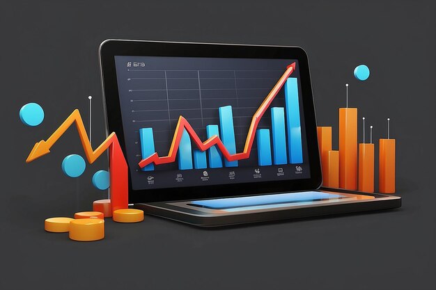 investimento de negócios de negociação crescimento de ações em tablet finanças comércio de divisas tecnologia de velas tendências econômicas gráfico estatísticas do mercado de ações