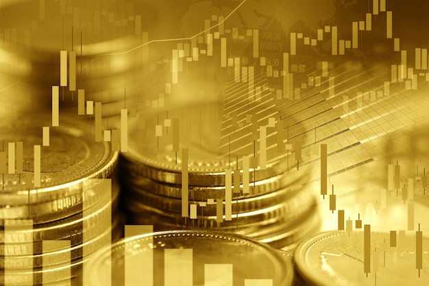 Investimento no mercado de ações negociação financeira, moeda e gráfico gráfico ou Forex para analisar o fundo do ouro colot de dados de tendência de negócios de finanças de lucro.